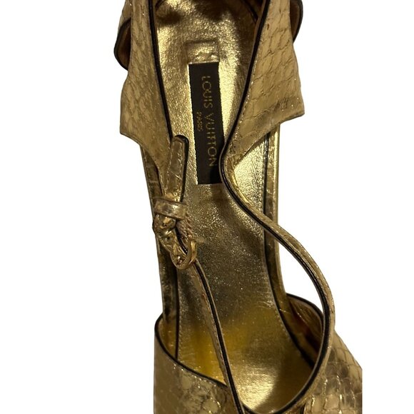 LOUIS VUITTON Gold Snake Print Leather Heels Size 41 - Picture 6 of 10